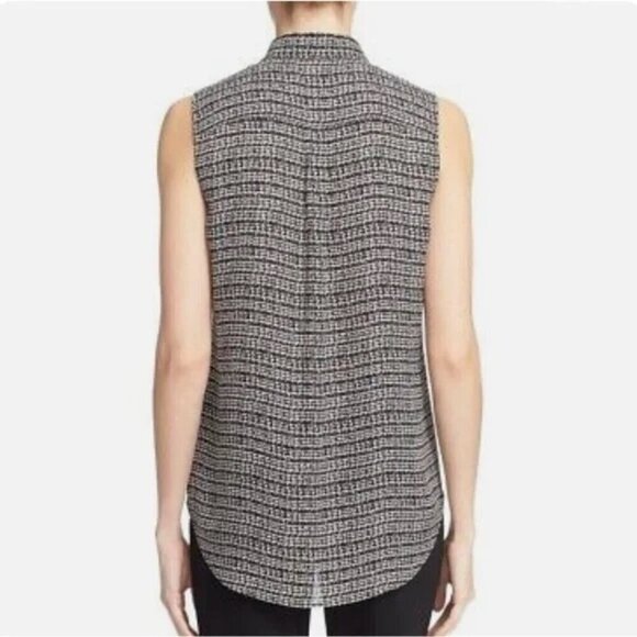 Theory Yarine Tweed Silk Georgette Sleeveless Blouse - Picture 2 of 7